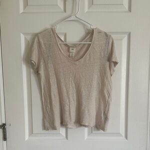 H&M Cream/Beige Short Sleeve Linen Transparent Flowy Tee